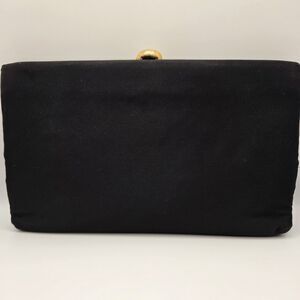 Evening After-Five Bag Clutch Purse Black Vintage With Brass Shell Clasp
